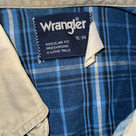 Vintage Wrangler X-Long Tails Denim & Plaid Button Up Western Shirt Size Large - Picture 3 of 3